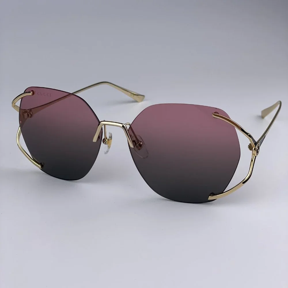 NEW GUCCI GG0651S 001 Gold Purple Green Gradient Square Oversized Rimless Women - Picture 3 of 12